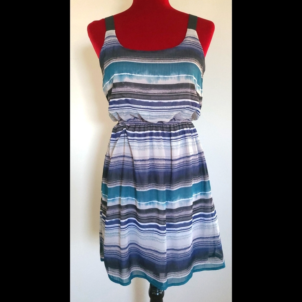 Xhilaration Navy, Teal, Gray Stripe Dress